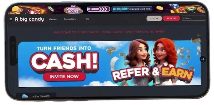 A Big Candy Casino mobile interface shown horizontally on a smartphone screen.